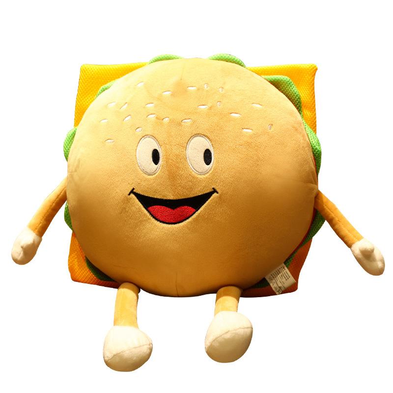 30Cm Happy Cheeseburger Hamburger Plush Pillow Stuffed Human Figured Food Sofa Chair Round Cushion Back Support Plushie Gift
