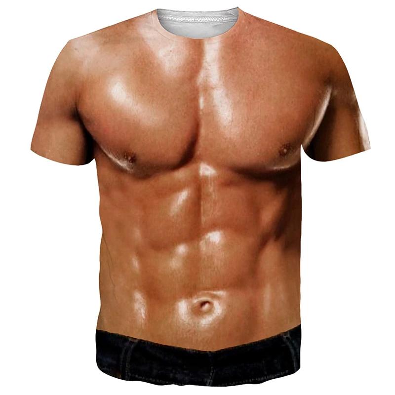 3D falešné tričko s potiskem na břiše Gymnastika Muži Letní Streetwear Trička Topy Harajuku Móda Sport Trička s krátkým rukávem