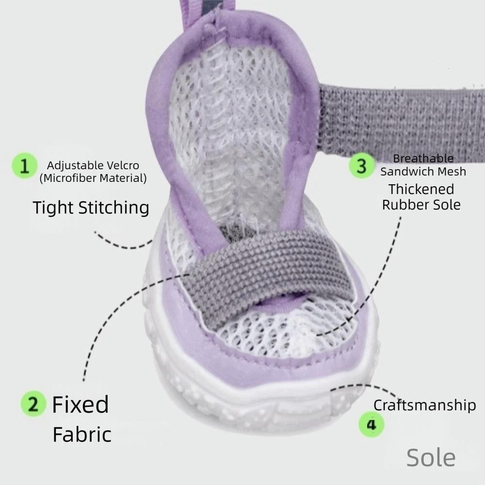 4PCS/SET Comfortable Pet Sandals Adjustable Dog Mesh Shoes Anti Slip Dog Shoes  All Seasons