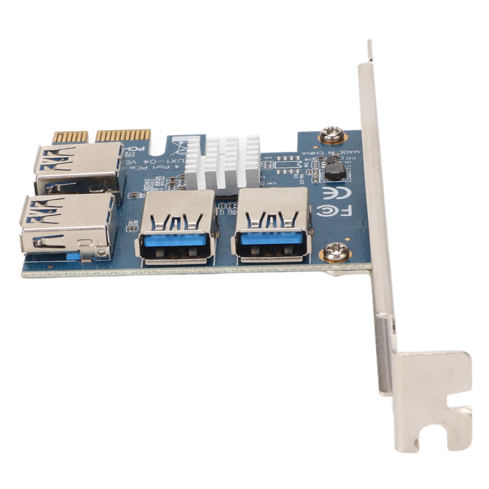 

PCIE 1 to 4 Riser Card Blue Plug in Design 4 USB 3.0 Ports X4 X8 X16 Graphics Interface Adapter