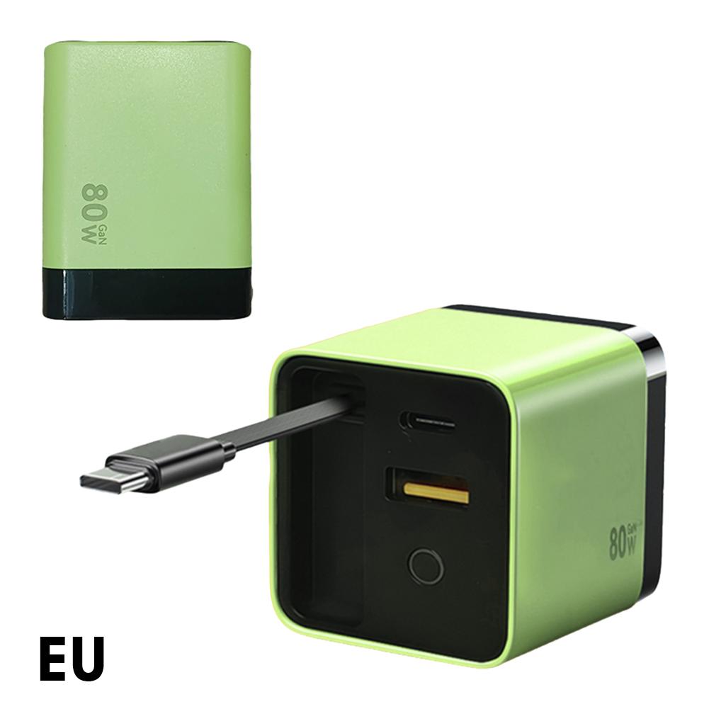 3 in 1 GaN Charger 80W Scalable Max Fast Charger with Type C Cable and 2 USB Ports, Retractable Phone Wall Plug for Phone Laptop