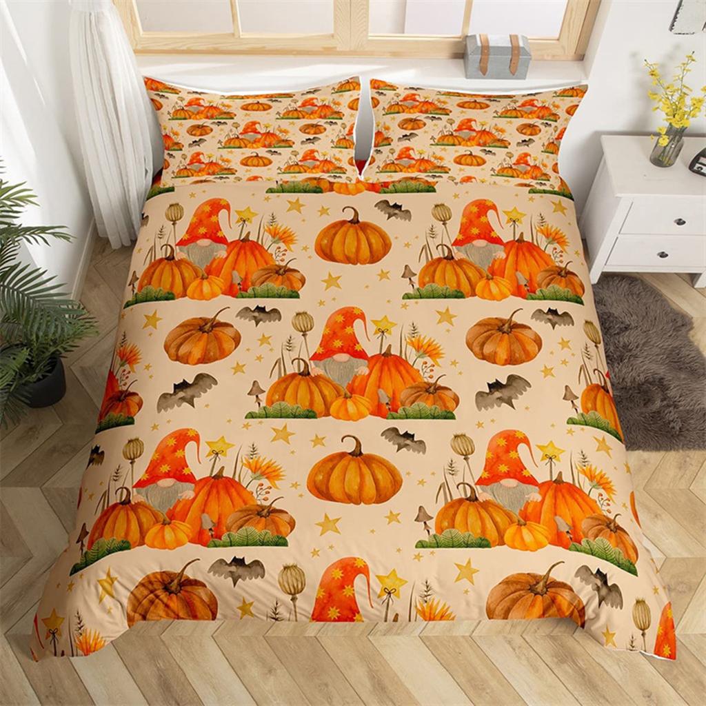 Fall Maple Leaves Autumn Harvest Theme Duvet Cover Cartoon Christmas Santa Thanksgiving Pumpkin Holiday Decor Gifts for Children