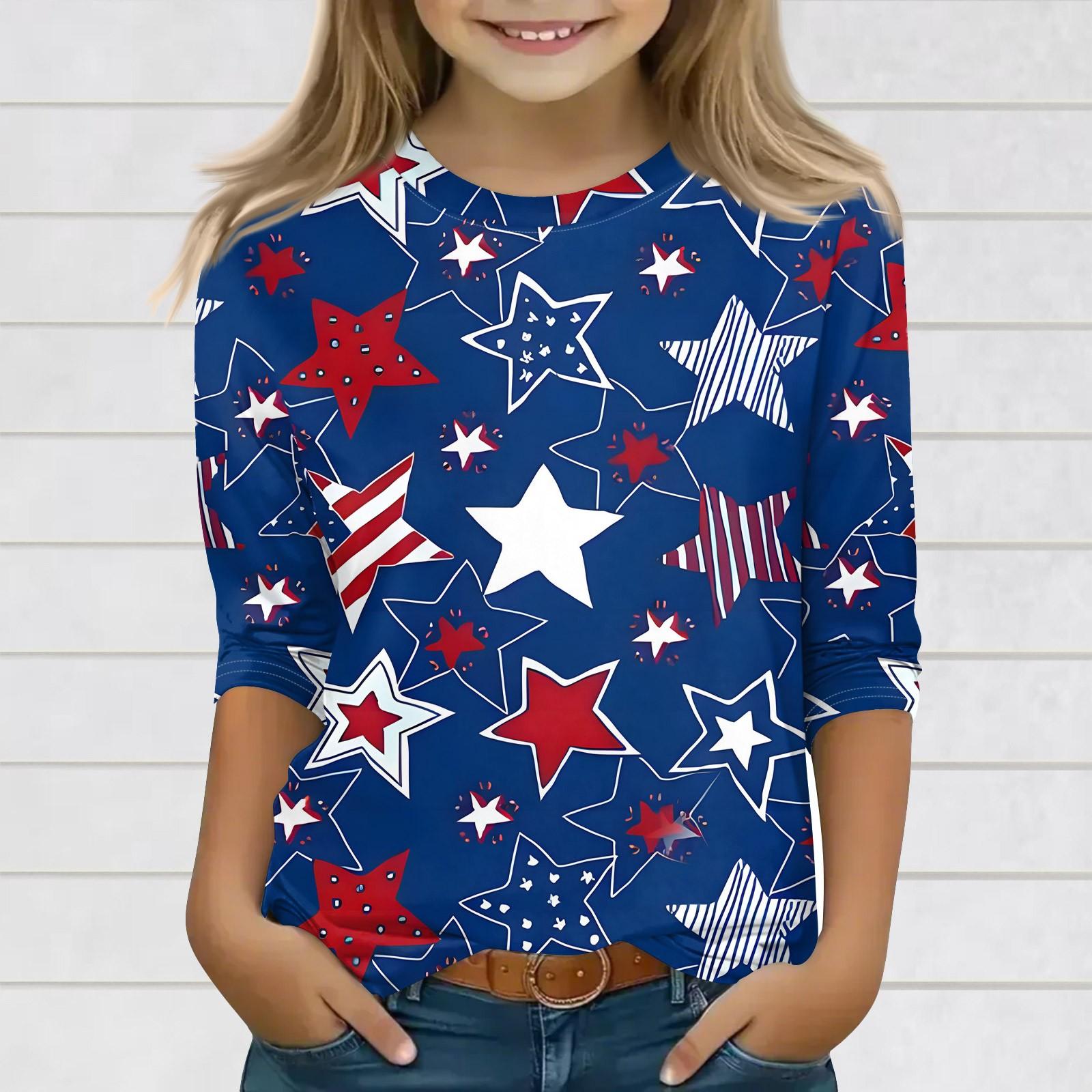 

Топы с принтом для девочек 3-10 лет с круглым вырезом и рукавами 3/4 Футболки Модные топы Наряды Футболки 110