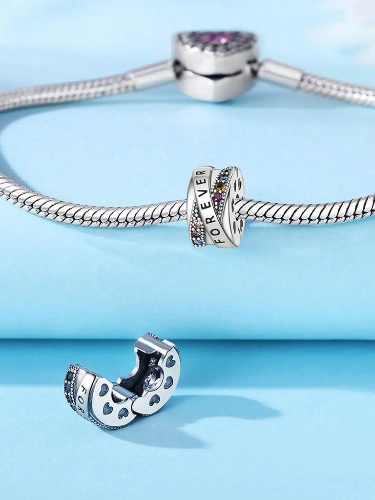 Copper Plated Original Charms Colored Diamonds Clips And Spacers Beads Fit Bracelet Women'S Jewelry Gift