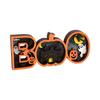 Wooden Halloween Decorative Night Light Sign with 3D Carved Pumpkin Ghost and Haunted House Design for Seasonal Indoor Display