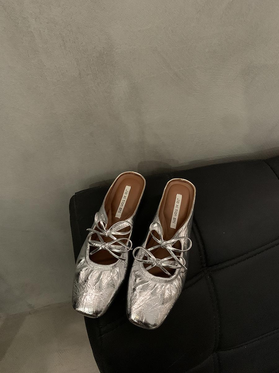 

Внутренняя часть, увеличивающая рост бантом серебристого цвета, сумка на голову, полуперетягивающая женская обувь, модная верхняя одежда 2025 года, новые летние сандалии Мэри Джейн 40 серебряный