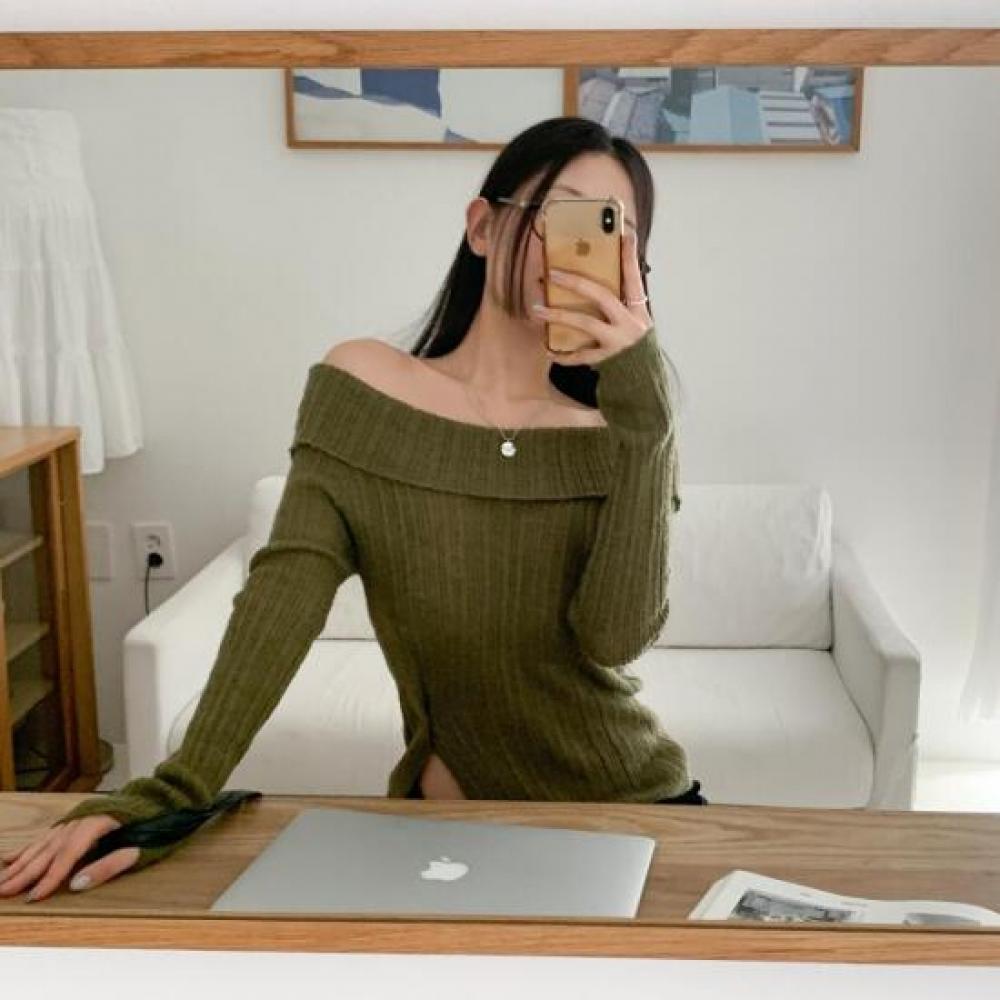 New ArrivalS Open Run Off Shoulder Ribbed Long Sleeve Slim Fit Women S Knit
