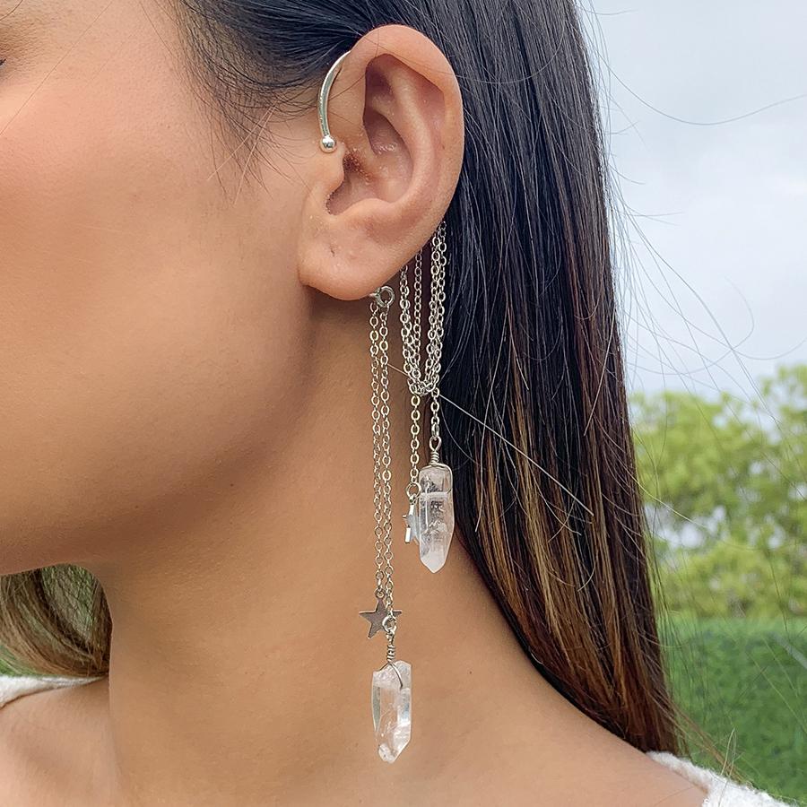 Ingemark Kpop Long Tassel Clip Earring for Women Ladies No Piercing Fake Cartilage Exquisite Ear Bone Clips Pendientes Zircon