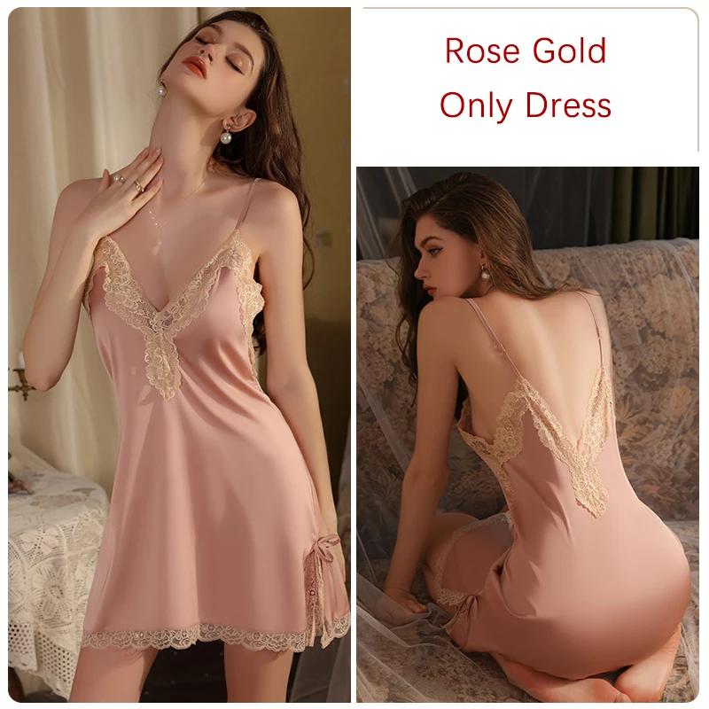 Women's Pajama Set Lace Edge Strap Backless Suspender Nightgown with Bra Set