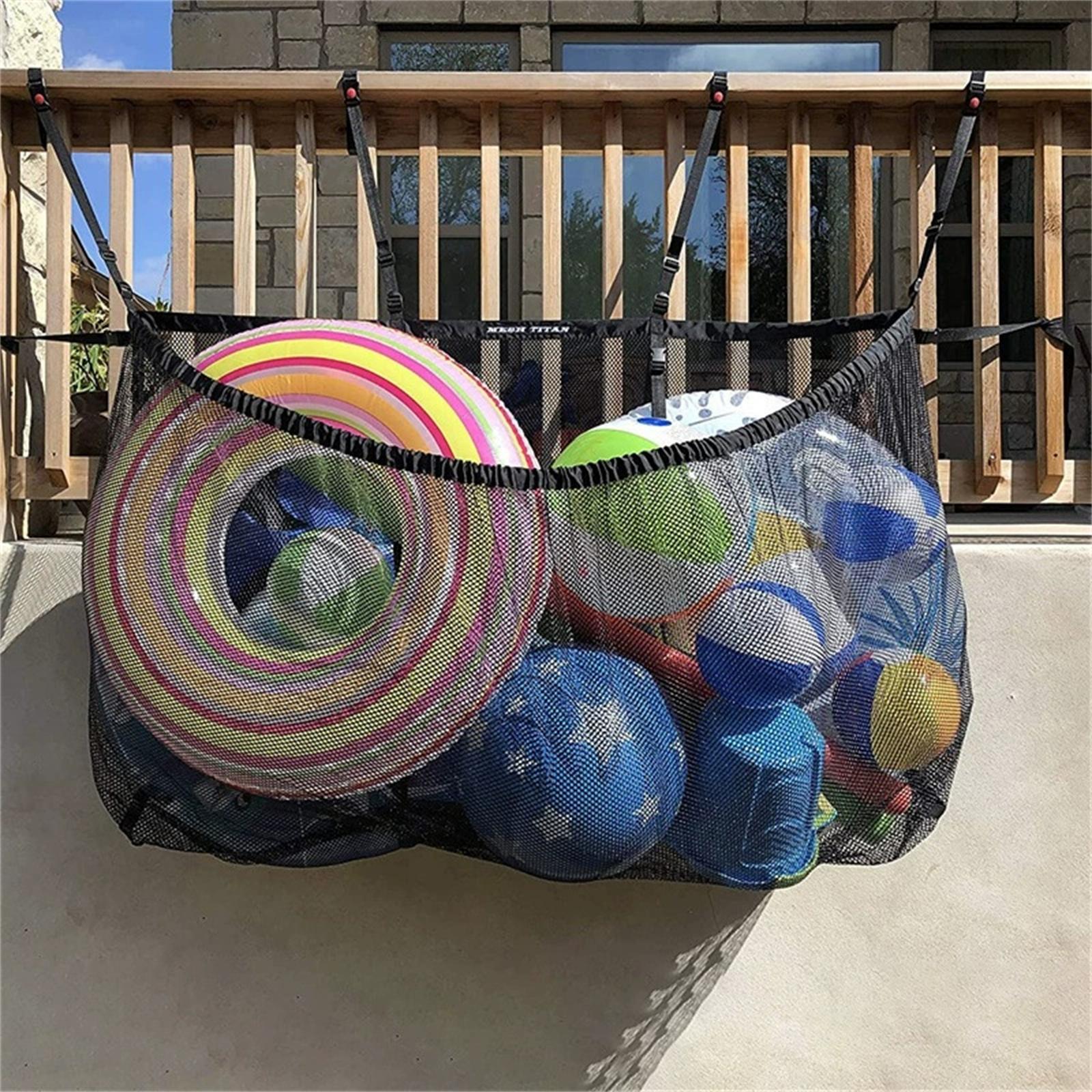 Large-Capacity Pool Storage Net Bag – Hanging Organizer for Beach Toys, Inflatable Floats & Swimming Accessories, Dorm Storage nero