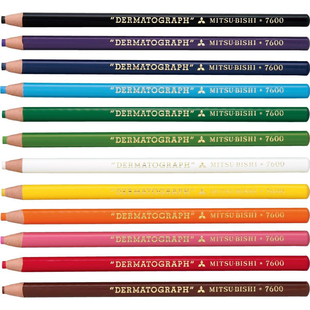 Mitsubishi Pencil Dermatograph 7600 Colored K760012C Oil-Based Pencils, 12-Color Set,