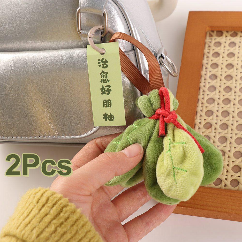 2Pcs Creative Leaf Shape Keyring Good Luck Plush Key Chain Hanging Ornaments