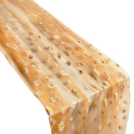 Tüll Gänseblümchen Tischläufer Frühling Blumiger Tischläufer Rustikaler Blumen Tischläufer für Hochzeit Babyparty Geburtstagsparty Bauernhaus Dekor