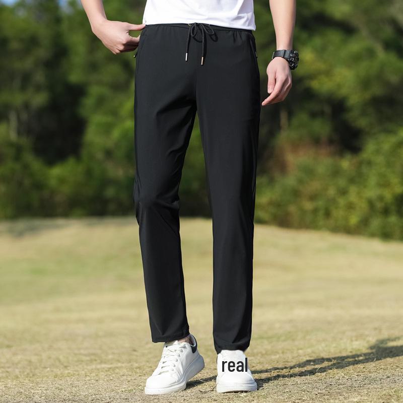 

Универсальные эластичные спортивные брюки до щиколотки для мужчин и повседневные широкие брюки из ледяного шелка с драпировкой для женщин. Летний, тонкий и быстросохнущий. 5XL, straight tube чёрный