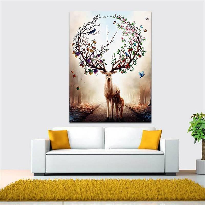 Elk Brown Vintage Baum 5d Wandkunst Druck Dekorative Leinwand Wohnzimmer Flur