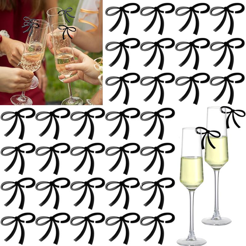 Acryl-Schleifen-Wein-Krawatten-Getränkeetiketten, Wein-Glas-Schmuck für Hochzeiten, Geburtstage, Schleifen-Motto-Party-Dekoration, Bar, DIY-Bastelarbeiten