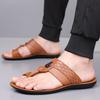 Men Black Leather Slippers Simple Flats Summer White Flip Flops Outdoor Sandals Open Toe Beach Shoes Plus Size
