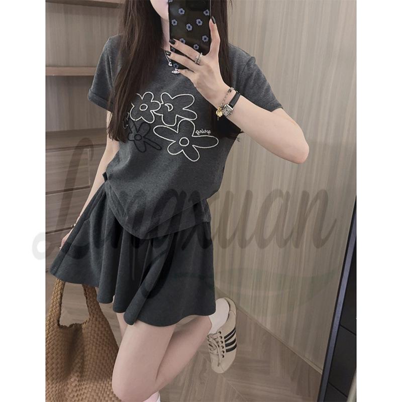 Women s Floral Embroidered Short-Sleeve T-Shirt - Summer Korean Casual Loose Fit Extra Large