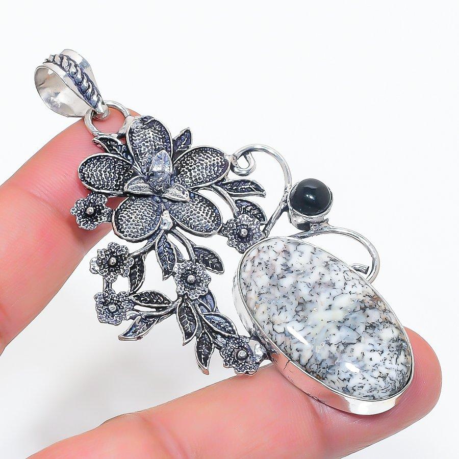 

Natural Dendrite Opal, Onyx 925 Sterling Silver Jewelry Pendant 2.99 o3k38