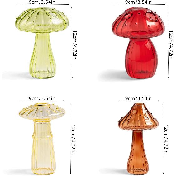 FQQWEE 4 Pack Creative Mushroom Glass Bud Vase Mushroom Shaped Vases for Flowers Clear Hydroponic Flower Pots Coloured Flower Vase Plant Containers
