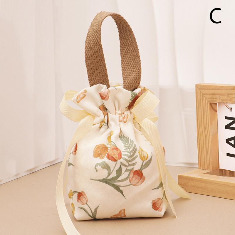1Pieces Floral Canvas Drawstring Bag Small Flower Pouch Jewelry Packaging Bag Wedding Candy Christmas Gift Mountaineering Bag