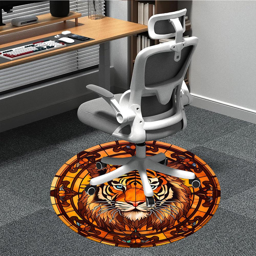 

1PCTiger Stained_Glass Office Round Area Rug, Indoor Mat Suitable For Office, Under Office Chairs Bedroom Living Room Home Decor, Room Deco045 80cm by 80cm