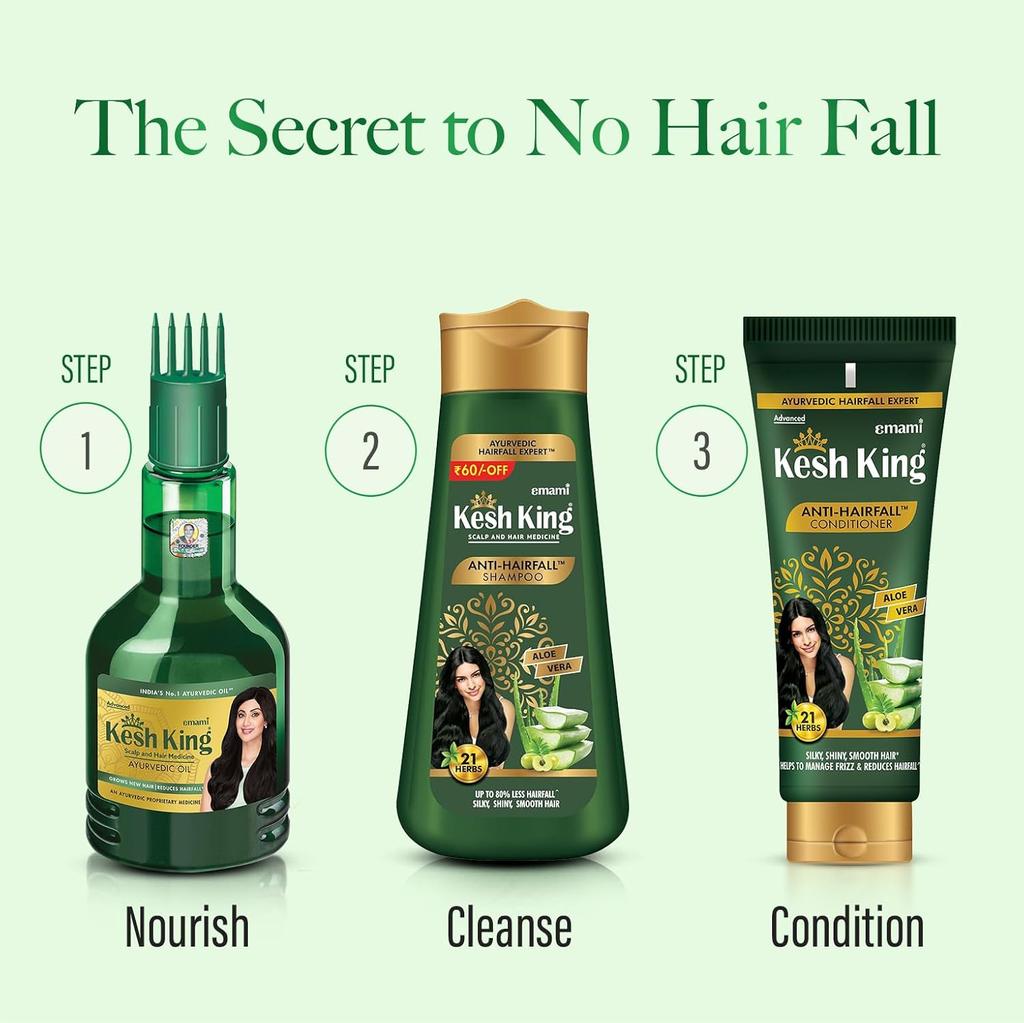 Kesh King Anti-Haarausfall Shampoo mit Aloe Vera und 21 ayurvedischen Kräutern für alle Haartypen Frauen Männer 340ml Nährende Formel