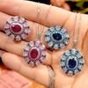 Luxury Oval Cut Ruby Red Sapphire Blue Ring Necklace Adjustable Double Halo Design with Pink Elegant Jewelry Women Party Gift