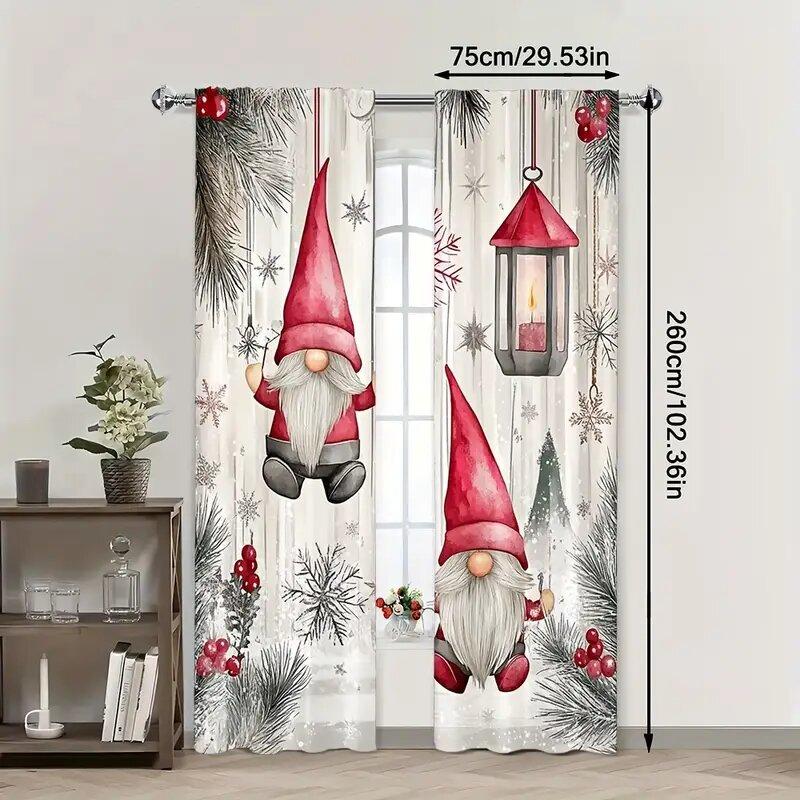 Christmas Dwarf Printed Curtains, Pole Bag Curtains, Bedroom and Living Room Decoration, Home Decoration, Christmas Decoration