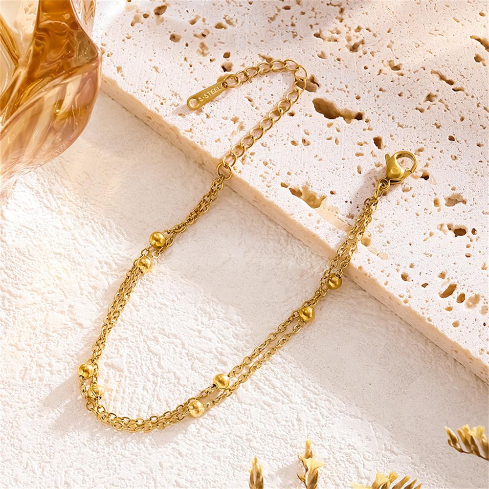 Punk 2 Layered Bead Chain Link Bracelet Female Gold Color Stainless Steel Hand Chain Bracelets for Women Jewelry Braclet 2025