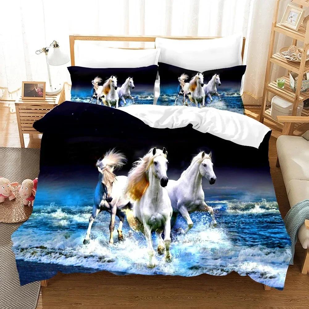 Running Horses Comfortable Duvet Quilt Cover Pillowcase Bedding Set Children Bedroom Decoration Home Textile