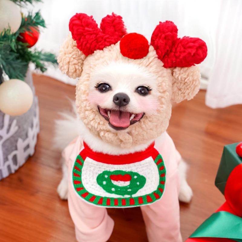 Dogs Cats Pet Dogs HatsNapkins Bibs Autumn and Winter ClothesCats Christmas