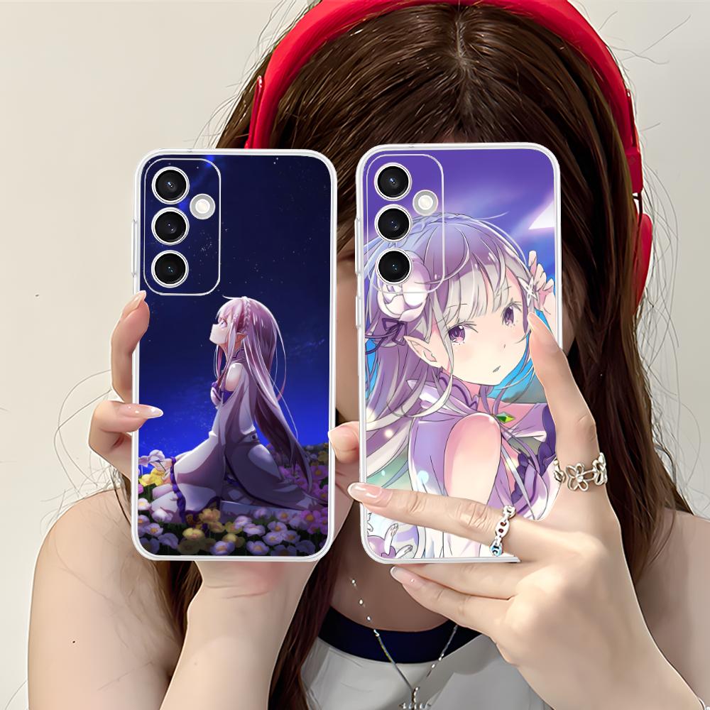 ReZero Emilia Waifu Mobile Phone Case for Samsung Galaxy S25 S24 S23 S22 S21Plus FE Ultra Clear Colorful Cover Pretty Luxury
