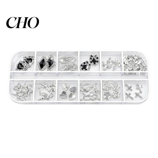 Manicure Charm 1 Set 3D Nail Art Charms 12 Grids Metal Love Heart Long-lasting Accessories Flower Butterfly DIY Design Crafting Decoration Decor