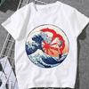 This Stylish Women's Summer T-shirt Features A Whale and Wave Print, in A Trendy Japanese Harajuku Style.Summer Streetwear Y2K