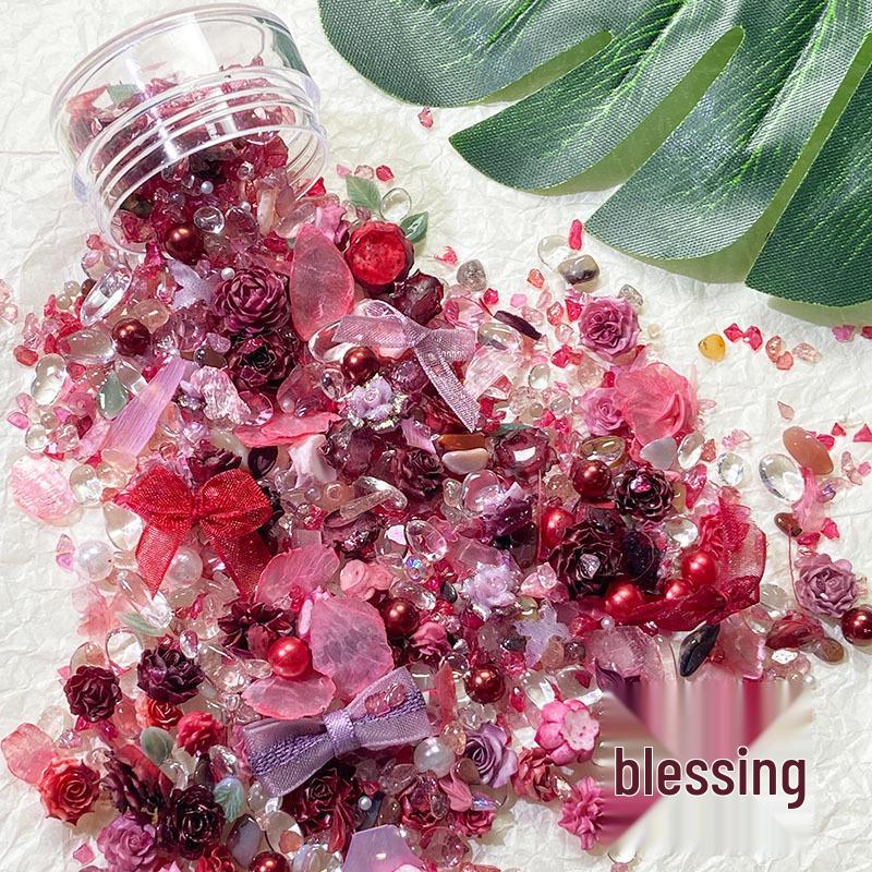 Spring Bestseller: Rhinestone Floral Nail Art Ornaments with Brick and Gravel Pattern 30ml【Random Flowers】