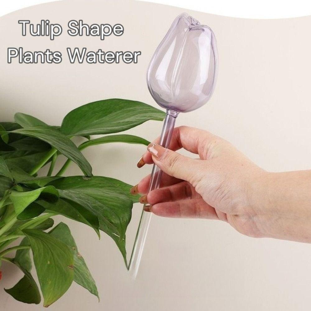 Tulip Shape Watering Balls Pink Narrow Outlet Design Auto Flower Waterer Glass Extend Drip Time Plant Waterer for Indoor Plants