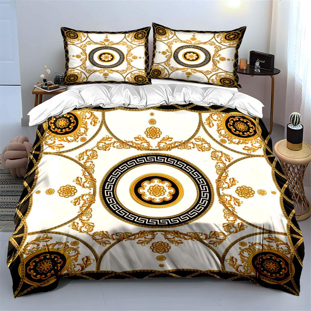 Luxury Gold Pattern Bedding Set Multiple Sizes Kid's and Adults' Bedroom Exquisite 3PC Bedding Set Gift
