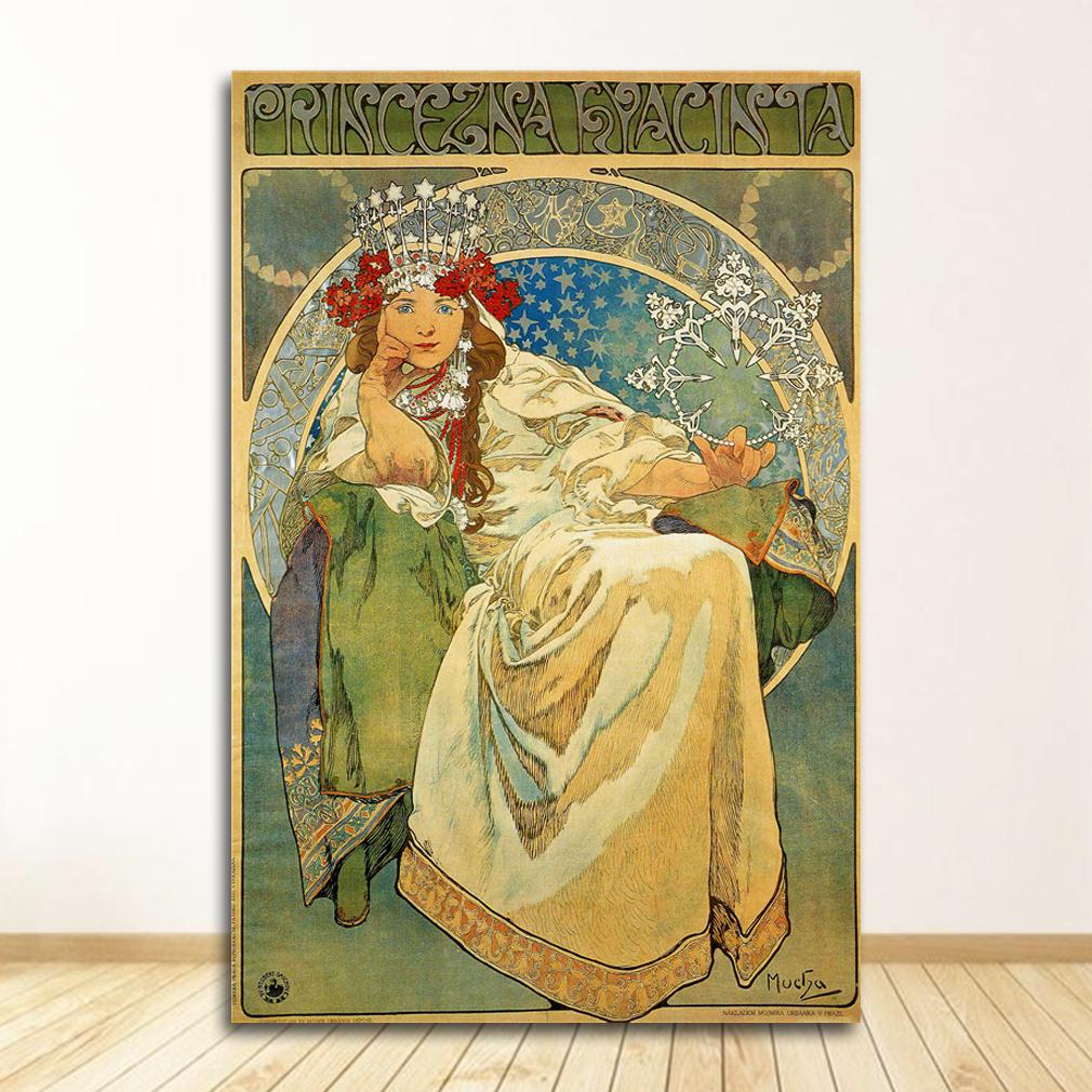 Vintage Room Decor Cloth Fabric Wall Poster Print Silk Fabric Custom Alphonse Mucha Poster Canvas Poster Art Home Decoration