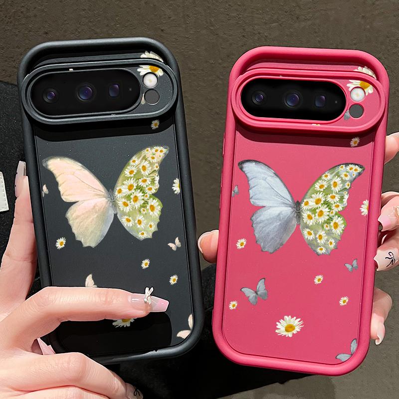 Fresh Daisy Flower Butterfly Pattern Soft TPU Phone Case For Google Pixel 9 Pro XL 8 Pro 8A Lens Protection Matte Shockproof Bumper Cover