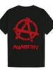 Zwart Anarchistisch Symbool T-shirt voor Mannen Gedrukte Grafiek met Anarchisme in Vet Rood Losse Pasvorm Ronde Hals Streetwear Top voor Punk/Gotische Stijl