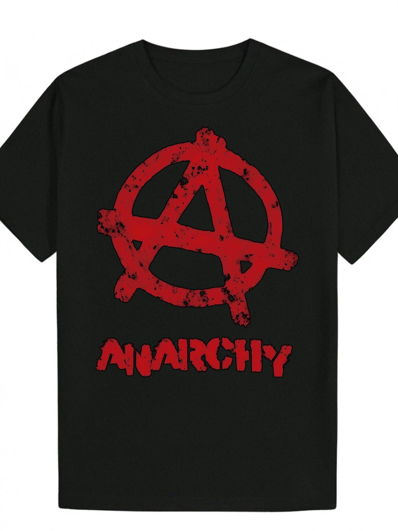 

Men s Black Anarchist Symbol T-Shirt Bold Red Anarchism Graphic Print Loose Fit Round Neck Streetwear Top for Punk/Gothic Style S разноцветный