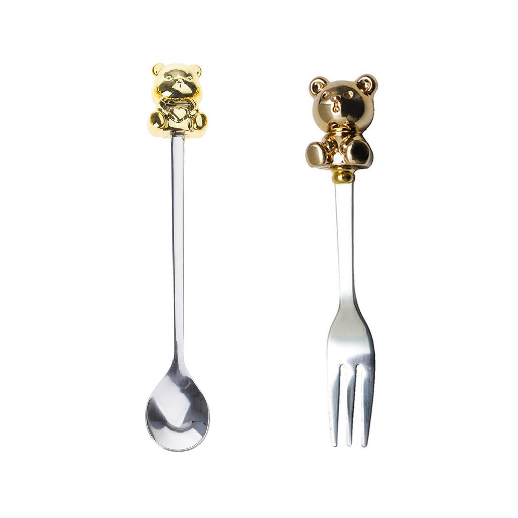 6 PCS Bear Shape Appetizers Cake Spoons/Fruit Forks Stainless Steel Material Coffee Spoons/Dessert Forks Party Supplies