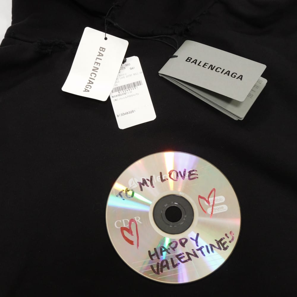 Used Valentine CD Pullover Hoodie (11221) 739024 TQVE5 1055 7846, Size 2 M, Distressed, 165/92A, Unused Cotton, Black,