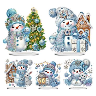 2D Flat Snowman Print DIY Diamond Painting Desktop Ornaments Kit Double-Sided Printed Single-Side Drill Bedroom Table Decoration