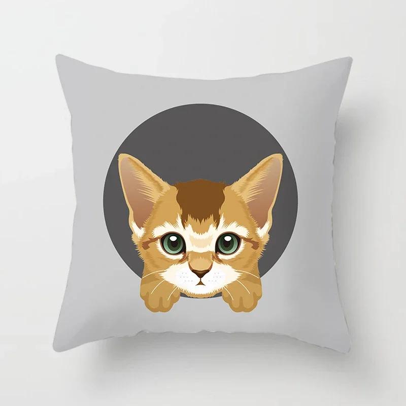 Cute Cat Round Head Home Decor Cushion Cover Naughty Cat Sofa Car Decoration 45X45Cm Pillowcase Square Polyester Pillowcase