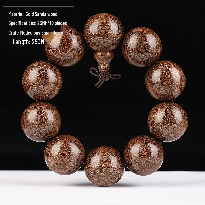 Golden Sandalwood 2.0 Bead Bracelet: Wooden Prayer Jewelry for Men, Women, Couples.