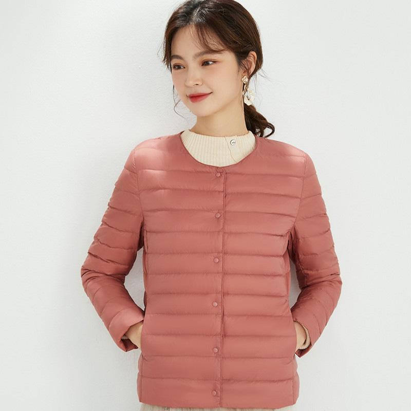 Winter New Two-wear Single-breasted Light Short Down Jacket Women's Slim Liner Jacket Round Neck V-neck