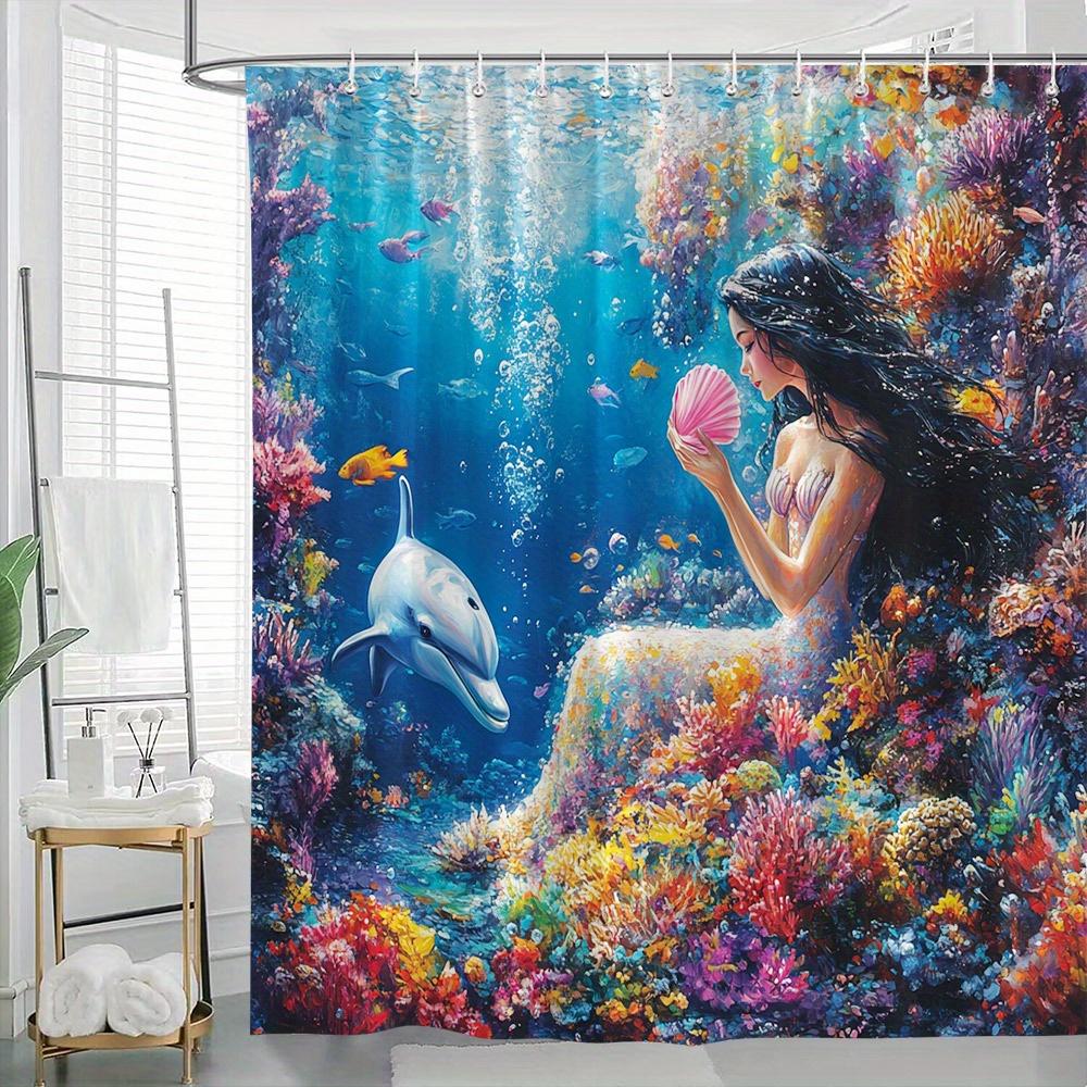 Mermaid and Dolphin Undersea Waterproof Shower Curtain for Bathroom Decor, Vibrant Art Design, Unique Style, Modern Fashion