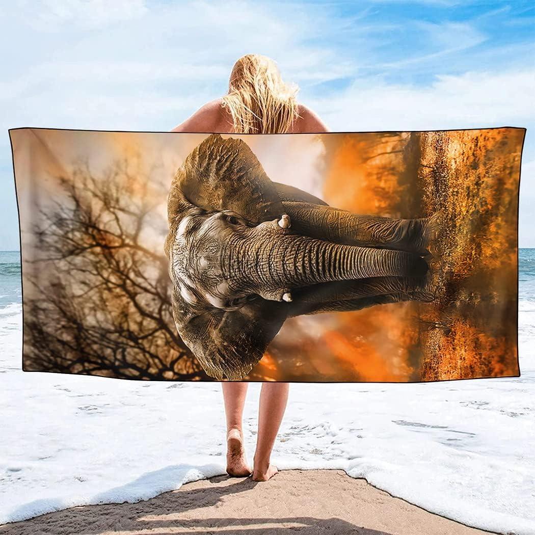 

Wild Elephant pattern Beach Towel for Family stuffs friends Gifts Quick-Dry Sand free For Bath Yoga Beach Camping Swimming GYM W40*H60(CM)